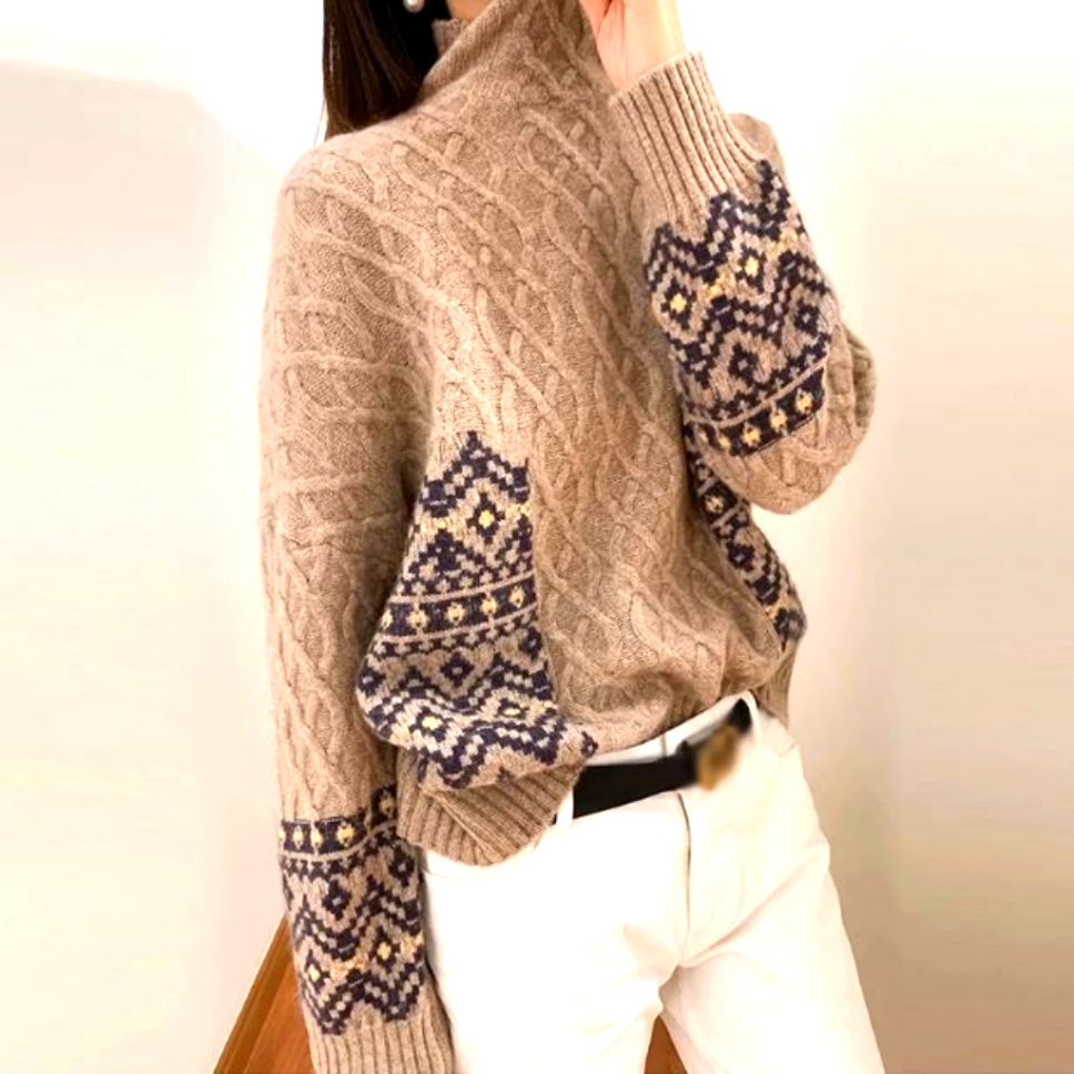 Sweaterland Oversized Cozy Beige Ribbed Patterned Sweater Size Medium